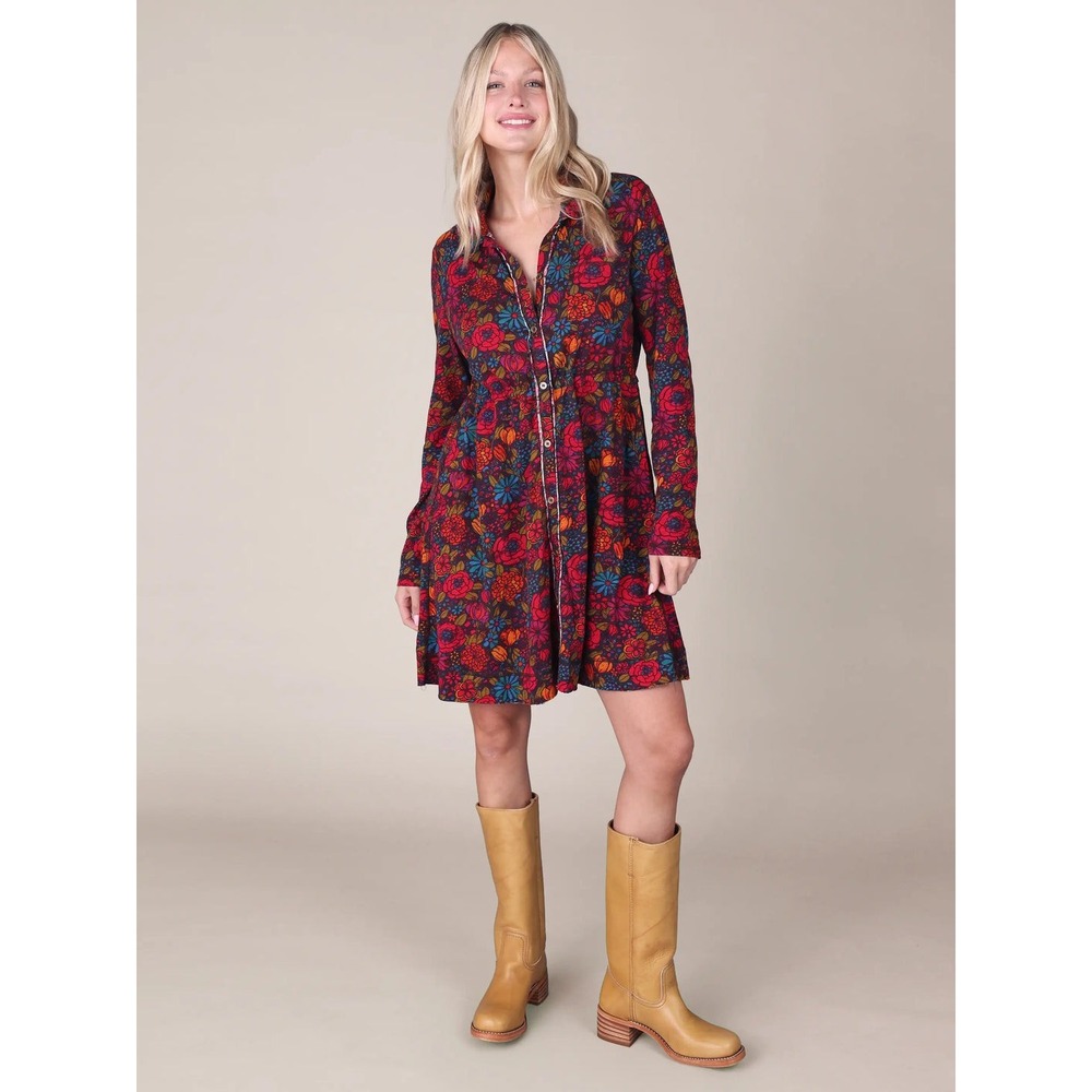nwt M Natural Life cotton mini long sleeve floral dress church party vacation